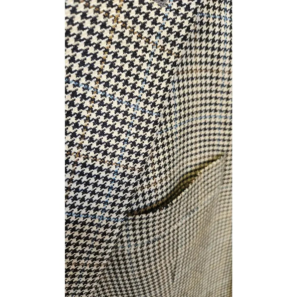 100% Silk Ralph Lauren Houndstooth 2 Button Blazer Sport Coat Men 42 Regular